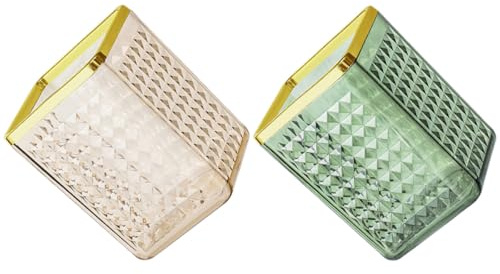 ABOOFAN Organisateur de Maquillage 2 Pièces en Plastique Transparent Vert et Doré Porte-Pinceaux de Maquillage Pot à Crayons Multifonction pour Bureau et Coiffeuse Rangement Cosmétique