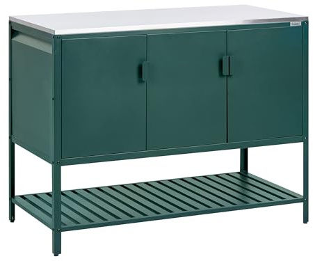Beliani Mobile da Cucina da Esterno in Acciaio con 3 Ante e Piano in Acciaio Inossidabile Verde