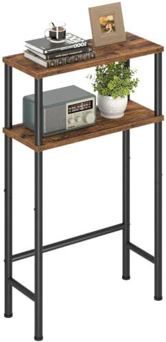 Asgolion Console Table, 2-Tier Slim Sofa Table, 40 x 20 x 80 cm | Narrow Hallway Table with Metal Frame, Industrial Style for Small Spaces Entryway Living Room, Sturdy, Rustic Brown and Black