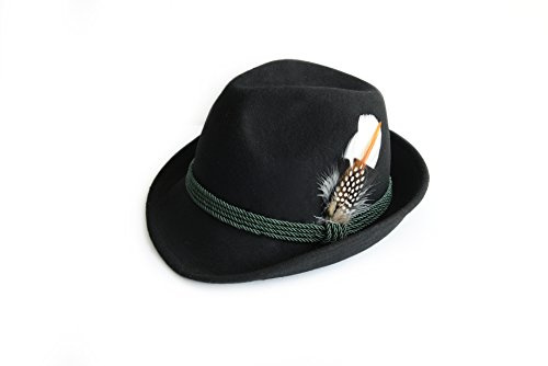 Edelnice Trachtenmode Trachtenhut aus 100% Wolle mit echter Feder, Farbe schwarz Gr. 56