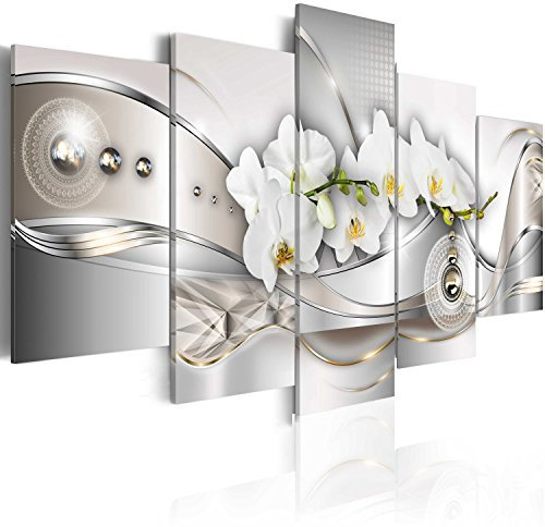 B&D XXL Acrylglasbild Abstrakt 100x50 cm 5 Teilig Wandbild auf Acryl Glasbilder Kunstdruck Moderne Acrylglas Platte Wanddekoration Geschenke Heimdekoration Glasbild Blumen Orchidee Ornament Diamant