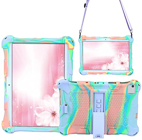 AKNICI Silikon Hülle für Blackview Tab 15/Tab10/Tab9/Tab8,TECLAST P20S/M40S/M40 Pro/P20HD/M40,YESTEL T5,Dragon Touch Notepad 102,HiGrace 10 Zoll,okaysea 10.1 Inch,TPZ 10 Zoll, Schultergurt, Pink Lila