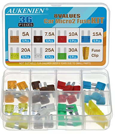 AUKENIEN Micro2 Fusible Voiture 5A 7,5A 10A 15A 20A 25A 30A Fusibles Lame Fusible Automobile pour Auto Moto Véhicule Camion