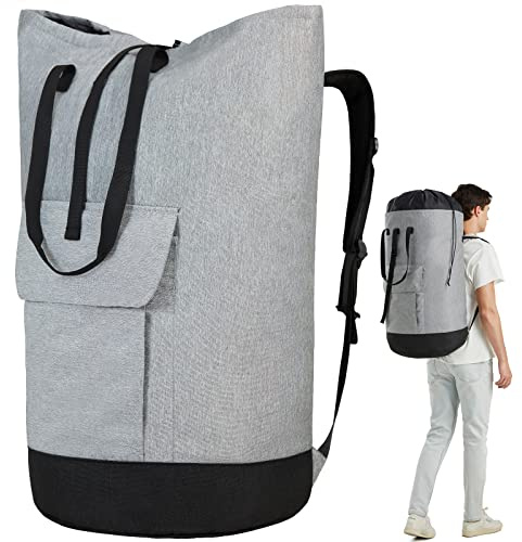 Laundry Bag for College, 115L Heavy Duty Laundry Backpack with Shoulder Straps, Large Dirty Clothes Bag for Dorm, Apartment and Laundromat, Laundry Duffle Bag for Travel, Beach, Camping, oyster grey