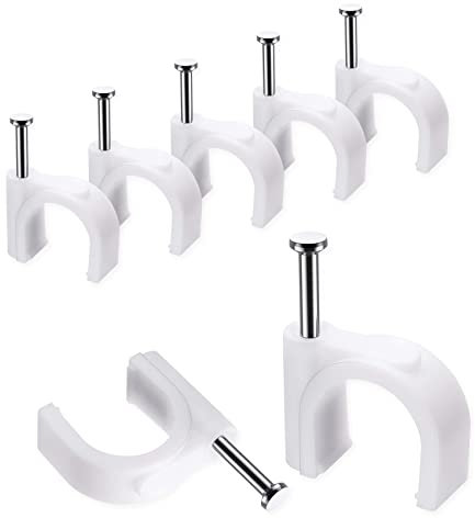 Lot de 100 clips de câble ronds blancs solides et durables - 10 mm, Attache Câble, Range Câble, Fixation Câble électrique, Clips Câble,