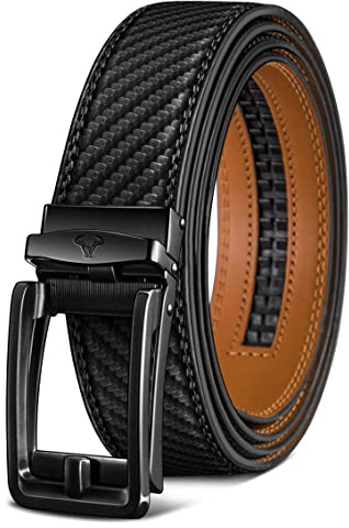BULLIANT Cintura Uomo, Cintura Uomo Pelle Cricchetto Automatica Fibbia 35mm,Trim Regolabile per Adattars,Nero3036,150cm/44-52vita regolabile