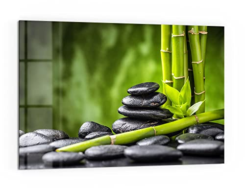 DEQORI Küchenrückwand Glas | Motiv Basalt und Bambus | 60x40 cm | Bad- oder Herd-Rückwand | Herdblende Spritzschutz für Küche & Badezimmer | moderne Deko für Fliesenspiegel