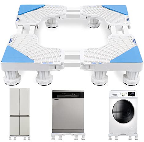 ilauke Waschmaschine Sockel Untergestell mit Maßband+Handschuhe+Anleitung Verschiebbarer Sockel für Trockner Kühlschrank und Gefrierschrank, 8 Füße, Weiß (45-68cm)