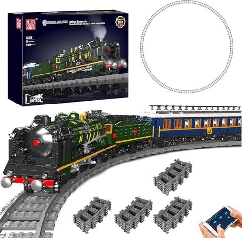 Mould King Orient Express Steam Locomotive Train Building Kit with LED Lighting, Remote/App Control Passenger Toy Block Set, Train Model with Motors and Tracks for Adults(3898 PCS)