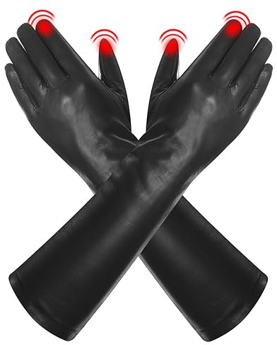 Harssidanzar Damen Lange Oper Touchscreen Texting Dress Up Lederhandschuhe Upgrade GL014,Schwarz, Größe M