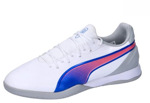 PUMA Unisex Adults King Match IT Soccer Shoe, PUMA White-BLUEMAZING-Flat Light Gray, 39 EU