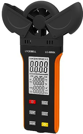 Pro HVAC Anemometer Measures LC-5000K Wind Speed Wind Flow Wind Temperature CFM Air Flow Velocity Meter with Backlight MAX MIN AVG