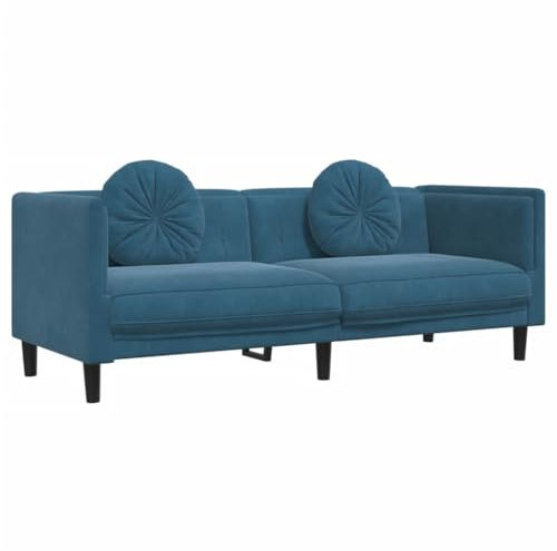 vidaXL Sofa, Polstersofa mit Kissen 3-Sitzer, Loungesofa Couch für Wohnzimmer, Designsofa Wohnzimmersofa Sitzmöbel, Modern, Blau Samt