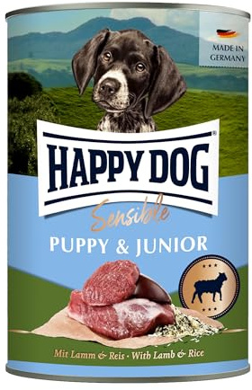 Happy Dog - Sensible Puppy & Junior M - Lamm, Reis - Nassfutter 6 x 400 g