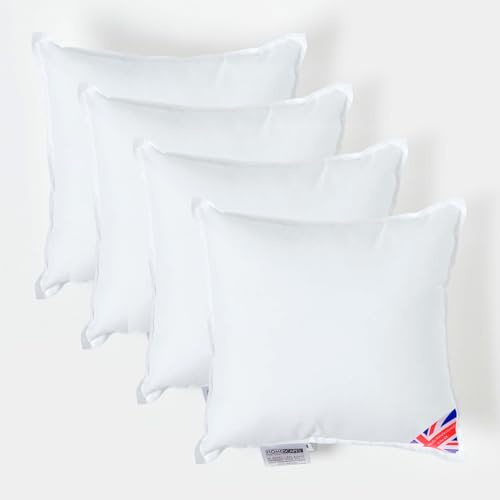 HOMESCAPES 4 Pack Luxury Super Microfibre Cushion Inserts 35cm x 35cm (14 x 14”) Perfect Bounce Back and Soft Cover Generously Filled Inner Pads Hypoallergenic Cushion Filler Handmade Machine Washable