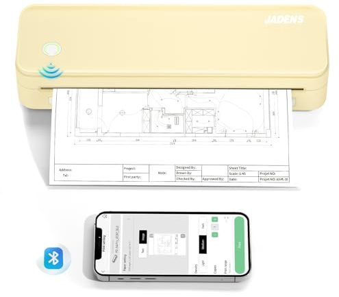 JADENS Portable Printers Wireless for Travel, Thermal Inkless Printer, Support 8.5 X 11 Thermal Paper(Yellow)