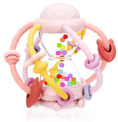 Greifball Baby-Spielzeug, Sensorische Beißring-Spielzeuge, Babyrassel, Montessori-Frühbildungs-Spielzeug, Beißring aus Silikon BPA-frei, wundes Zahnfleisch zu stimulieren und zu massieren,ab 3 Monaten