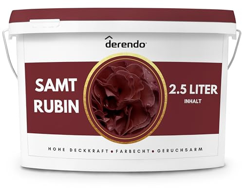 derendo Exklusive Wandfarbe rot 2,5L, hohe Deckkraft, Dispersionsfarbe innen, Innenwandfarbe Raumfarbe Samt Rubin, Deckkraftklasse 2, hochdeckende Innenfarbe Profi Qualität