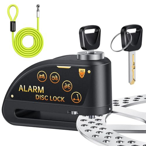 YBLNTEK Bremsscheibenschloss Motorradschloss mit Alarm 120dB, USB Wiederaufladbar Motorrad Schloss mit 1.8m Erinnerungskabel, Diebstahlsicherung Bremsschloss für Motorrad Fahrrad und Roller, Schwarz