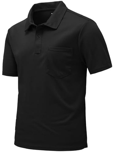 Rdruko Polo pour homme à manches courtes avec poche sur la poitrine Polohemd T-shirts été Golf Polo Shirt Slim Fit pour hommes, Noir , 3XL