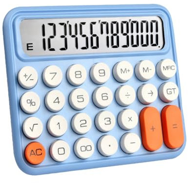 Netter Taschenrechner 12 Ziffern großer LCD -Display mechanischer runder Gradienten Colored Battery Power Betrieb Taschenrechner Geeignet für Büroschule für Kinder Schüler (Blue)