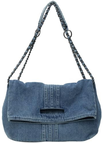 Farcauo Denim Umhängetasche Vintage Jean Tote Handtaschen für Frauen Denim Crossbody Taschen Große Kapazität Hellblau Jean Tote Taschen