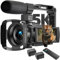 5K Camcorder Video Camera, 64MP Dual Lens Wifi IR Night Vision with 3” 270° Rotatable Touchscreen, 16x Zoom Filming Vlogging Camera for Youtubers with 64GB SD Card, Tripod,Remote Control,Stabilizer