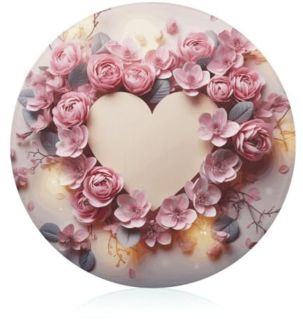 Tagliere in vetro temperato a forma di cuore con fiori, 20,3 x 20,3 cm, con piedini in gomma, antiscivolo e resistenti al calore, piccoli taglieri regalo per cucina/bar/campeggio/matrimonio/