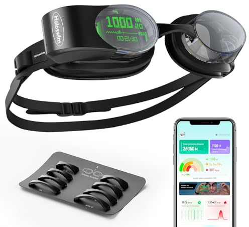Holoswim 2 PRO intelligenta simglasögon med AR-realtidsdata och AI-analys (APP) | anti-dimma | IPX8 vattentät | magnetisk laddning | kompatibel med Garmin/Apple Watch | för vuxna