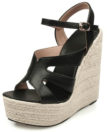 Hixingo Sandali Donna Estive con Zeppa, Scarpe Aperte con Plateau Tacco 15CM Donna Eleganti e Comode Sandali Ortopedici Leggere Antiscivolo Zeppa Alta per Trekking da Spiaggia (38,629 Nero)