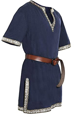 2026 - Disfraz medieval para hombre, túnica, camisas, camiseta sin mangas, tiempo libre para hombre, azul, XXL