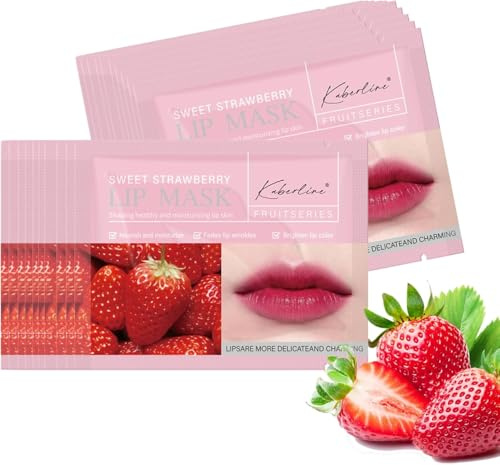 20-Pack Strawberry Collagen Lip Mask, Hydrating Lip Patches For Dry Lips | Gentle Lip Exfoliator Gel Pads Soften Flaky Skin Over 15–20 Minutes, Leaving Lips Smooth Before Makeup, Travel, Evening Use