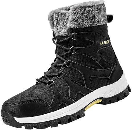 Bottines d'hiver chaudes à lacets pour homme avec col en fourrure - Chaussures décontractées pour temps froid - Pour la marche quotidienne en plein air, Noir , 41 1/3 EU