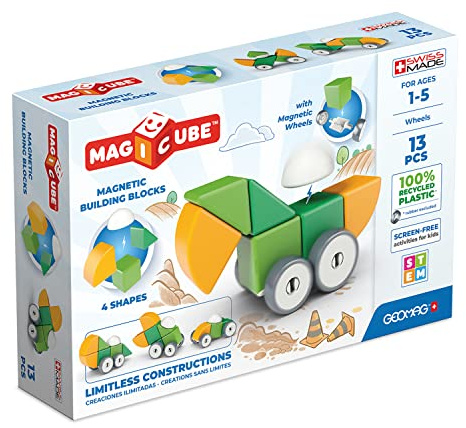 Geomag - Magicube 1 + Former - Magnetiska Kuber för Barn - 4 Färger - 13 Kuber - 100% återvunnen Plast