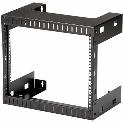 StarTech.com8HE 19 Zoll Wandmontage Netzwerk Rack - 30 cm tief, offener Rahmen 2 Pfosten Server Rack für AV/IT/Netzwerk mit Käfigmuttern & Schrauben - 61 kg Tragkraft - Schwarz (RK812WALLO)