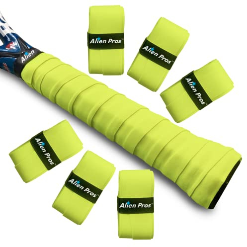 Alien Pros Tennis Racket Grip Tape (6 Grips) – Precut and Light Tac Feel Tennis Overgrip – Wrap Your Racquet for High Performance (Neon Yellow)