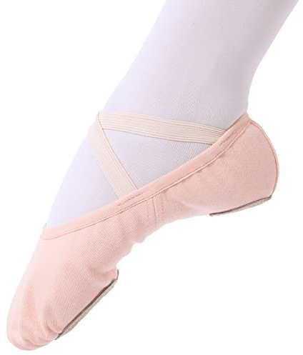 Scarpe da Danza Classica in Tela Elasticizzata Scarpe da Ballerina Scarpe da Balletto Suola in Cuoio Crosta per Bambina Ragazze