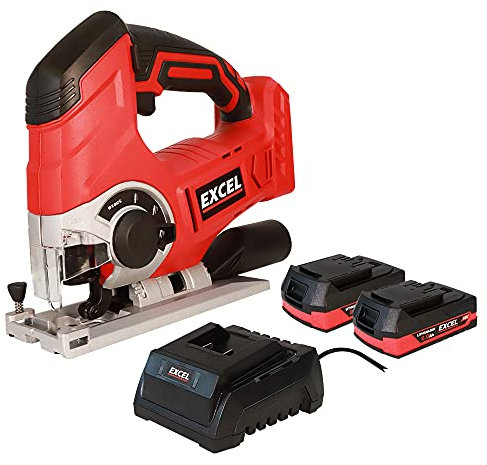 Excel 18V Cordless Jigsaw with 2 x 2.0Ah Battery & Charger EXL273 - Variable Speed 2300RPM - 4 Pendular Positions - Quick Release Function - Stroke Length 25.4mm - LED Worklight