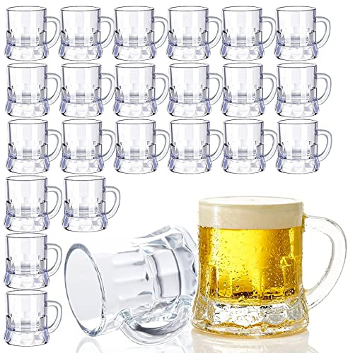 24 PCS Mini Beer Mug Shot Glasses, 2 Oz Plastic Mini Beer Shot Glasses Bulk
