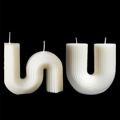 Lot de 2 bougies esthétiques en forme de U et de S – Bougies géométriques minimalistes parfumées à la cire de soja pour décoration de mariage, Noël, cadeau d'anniversaire