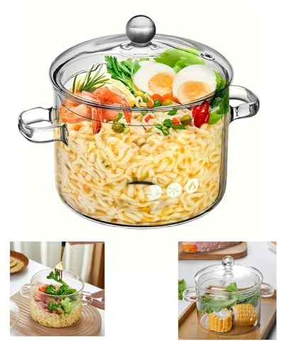 1.6L/57Fl Oz Glass Saucepan with Cover, Stovetop Cooking Pot with Lid and Handle Simmer Pot Clear Soup Pot with Lid, Soup, Milk, Baby Food