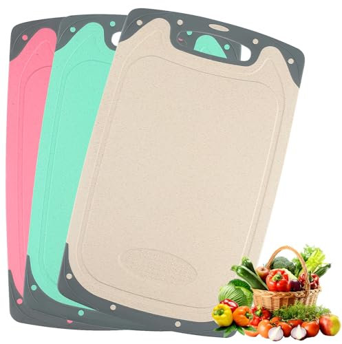 XiangJunly Juego de 3 tablas de cortartablas de cortar gruesas para la cocinatabla de cocina grandeantideslizantepara frutasverdurascarnetabla de desayuno con orificio para colgarplástico