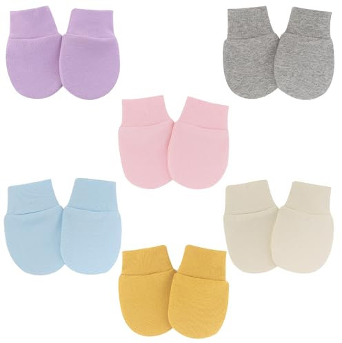 ZEACCT 6 Paar Baby-Fäustlinge aus Weicher Baumwolle, Fäustlinge für Kleinkinder, Kratzfeste Fäustlinge für Neugeborene, Baby-Handschuhe aus Reiner Baumwolle, für Babys, Jungen und Mädchen (6 Farben)