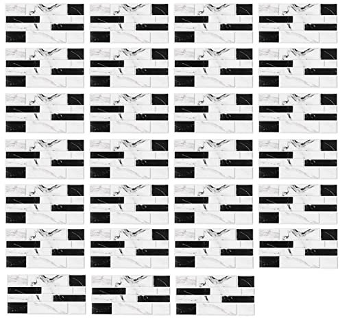 HERCHR Papel Tapiz Despegable Y Pegado, 27 Uds., Papel Tapiz De Cocina, Papel Tapiz Texturizado De Ladrillo Sintético Blanco Y Negro para Baño Y Lavadero