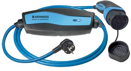 Mennekes E-Auto - Cavo di ricarica di emergenza, 4 m, modalità 2, tipo 2, 13A, per auto ibride ed elettriche, con connettore Schuko da 3 kW a presa domestica