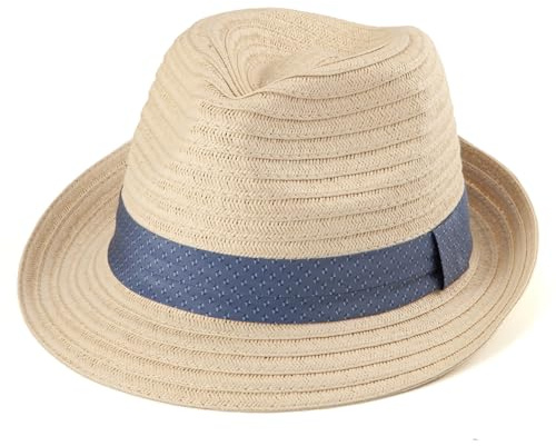 LADYBRO Beige Straw Trilby Hat for Men X-Large Summer Sun Fedoras Travel Beach L/XL, 7 1/2