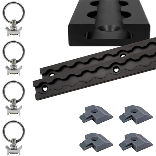 Riel para aerolíneas resistente anodizado, cuadrado, negro, 2 x 1,0 m, con 4 ojales y 4 tapas de extremo, riel de amarre de aluminio, alta estabilidad y durabilidad, para remolques, coches, camiones,