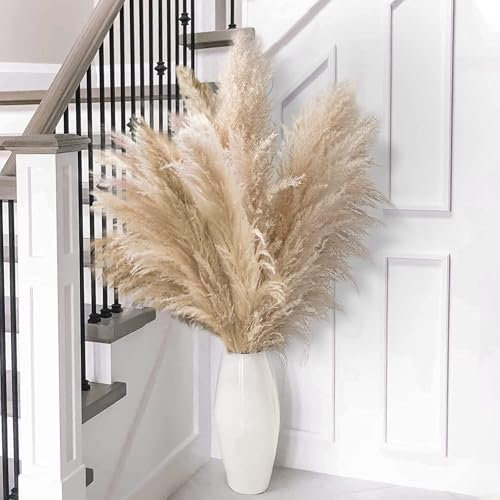 Frogetu 10 Stück 100cm Getrocknetes Pampasgras Dekor,Große Pampasgras,Natürliche und Flauschige Pampas Grass,Trockenblumen Herbst Boho Deko,für Hochzeitdeko,Wohnzimmer,Schlafzimmer