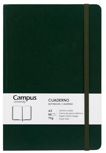 Campus - Carnet de Notes A5, Bullet Journal, Carnet Vert Foncé Couverture Rigide, 96 Feuilles 75g, Fermeture Élastique, Pochette et Marque-Page (A5, Uni, Vert Foncé)