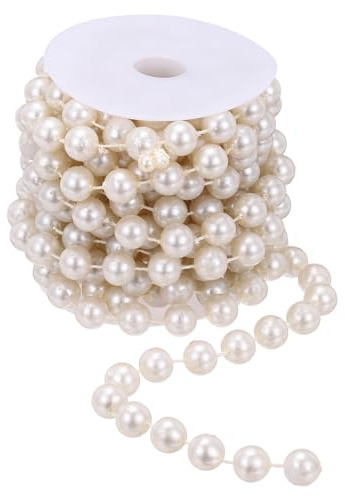 PATIKIL 16 Feet Pearl String 12 mm Craft Pearl Bead Garland Faux Beads Spool Roll Strands Pearls Chain Trim for Wedding Party Flower Christmas Tree Decoration DIY Crafts, Beige